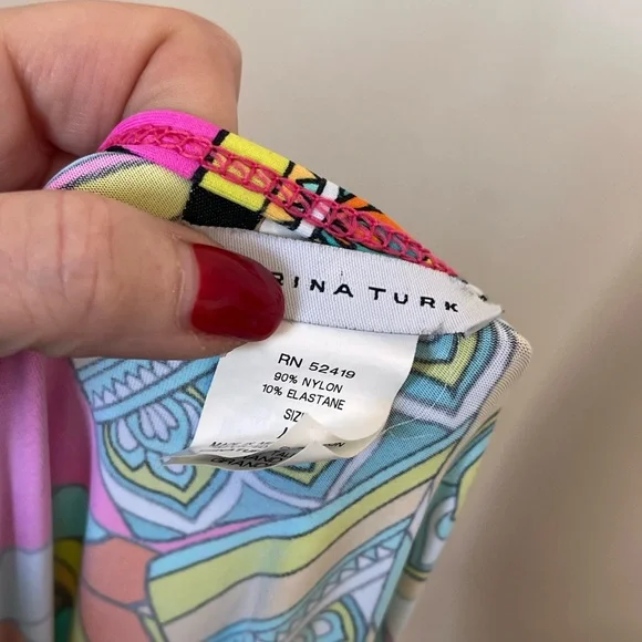 TRINA TURK Tuvalu Tunic Swim Cover Kaftan Dress Size Large Pink Multi Tropical - Picture 7 of 7